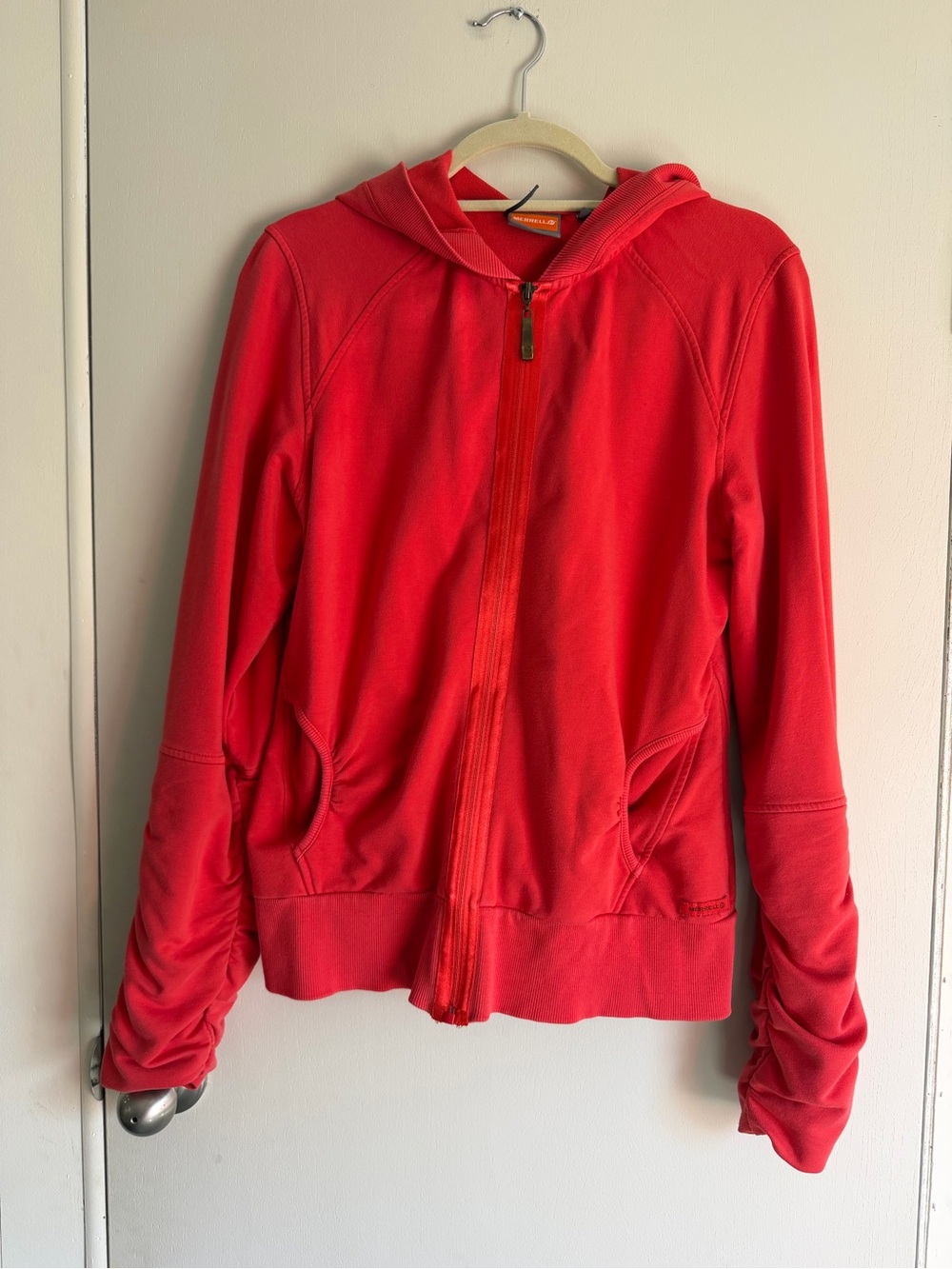 Merrell Red Hooded Zip Bomber Jacket
